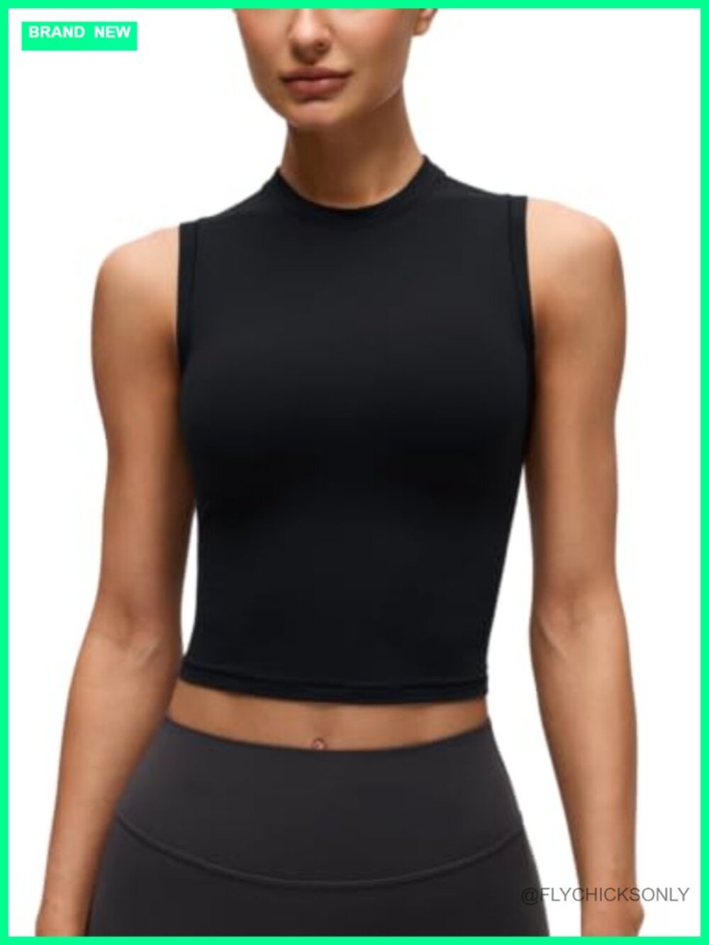 High Neck Crop Tank Top Softembrace Fitted Sleeveless Crew Neck Pull On
